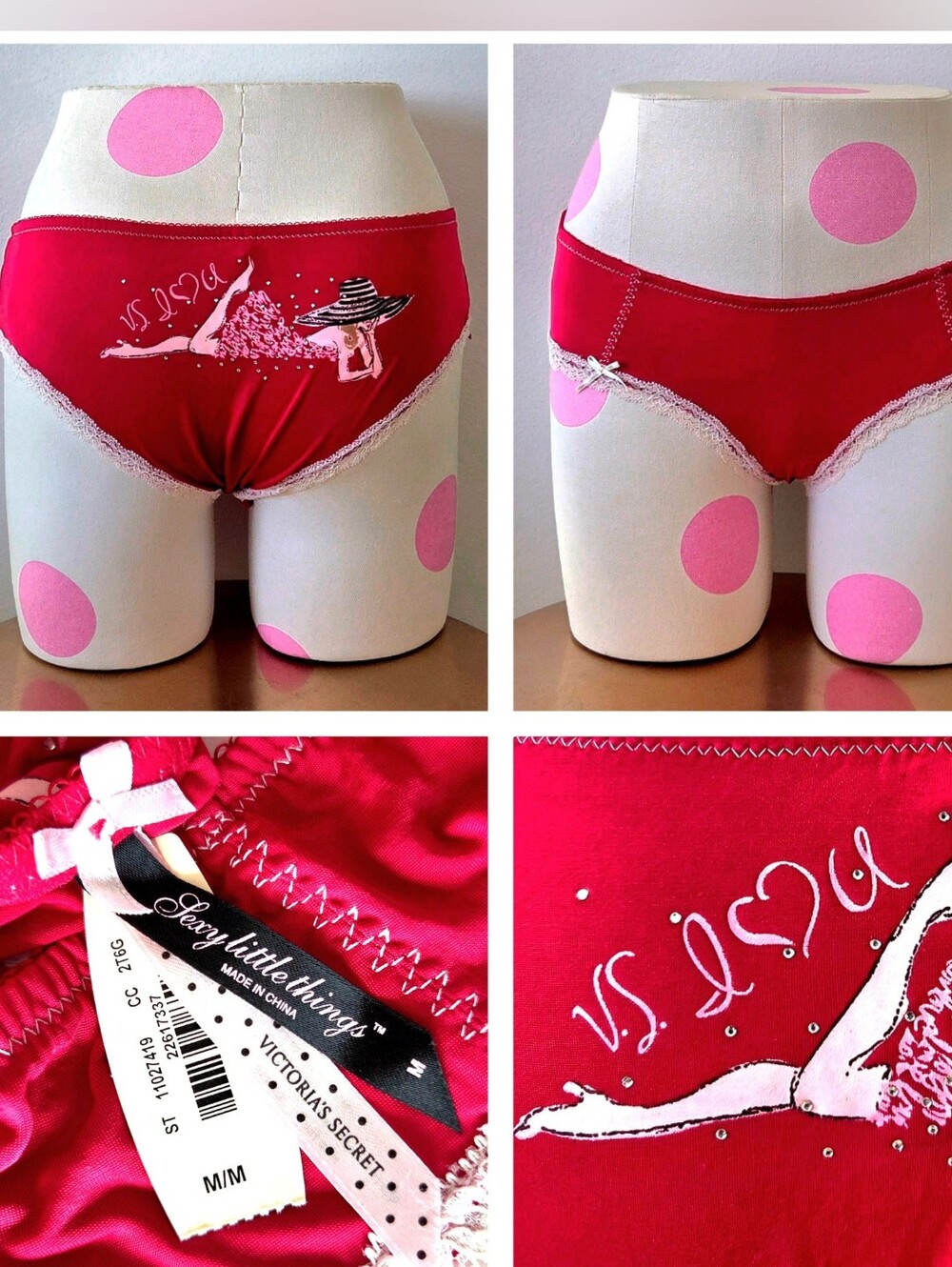Victoria's Secret VTG Sexy Little Thing  Red Satin Cheeky Panty NWT Lace Bow HTF